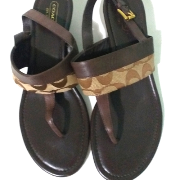 Coach Shoes - Coach Violett wedge leather and canvas sandals _ sz 9B